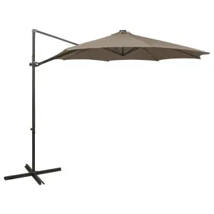 Berkfield Cantilever Umbrella with Pole and LED Lights Taupe 300 cm