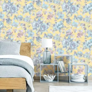 Erismann Charisma Floral Yellow Wallpaper Embossed Textured Paste The Wall