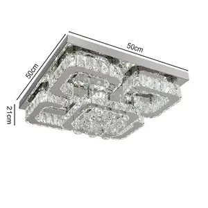 Modern 50cm Fancy 5 Head Square Crystal LED Flush Mount Ceiling Light Fixture Cool White