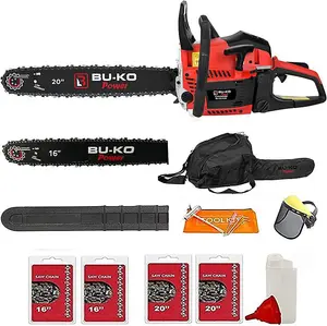 BU-KO 65cc Petrol Chainsaw 3.89HP 20" Bar with 2 Chains and 16" Bar with 2 Chains - Cover bag and Full Safety Gear