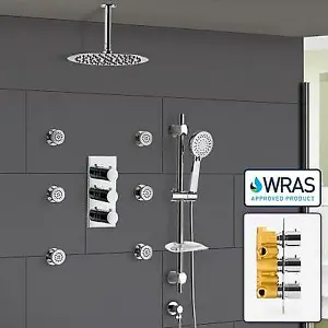 Flora 3 Dial 3 Way Concealed Thermostatic Shower Mixer Slim Twin Head Body Jets