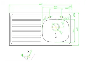 Utility Polished Stainless steel 1 Bowl Sink & drainer LH 490mm x 940mm