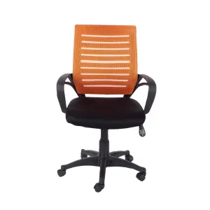 Black and Orange mesh back home office fabric chair with arms, swivel chair