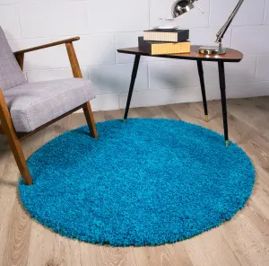 Soft Value Teal Blue Shaggy Area Rug 135x135cm