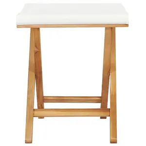 Berkfield Folding Chairs 2 pcs Solid Teak Wood and Fabric Cream White