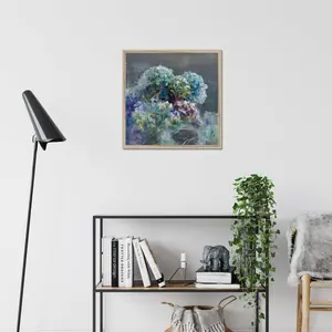 Abstract Hydrangea Dark by Danhui Nai - Painting Natural Wood Framed Paper Print / 76cm H x 76cm W