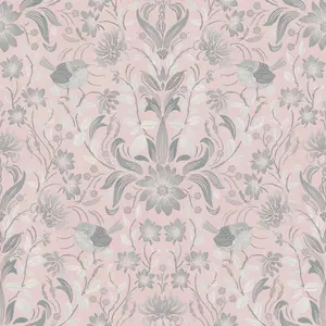 Galerie Maison Charme Pink Floral Bird Motif Wallpaper Roll