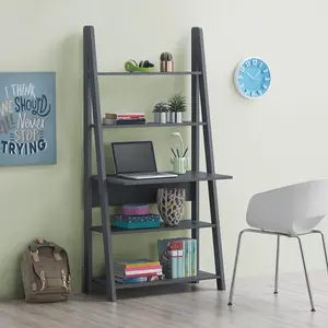 Riva Retro Ladder Bookcase Desk Shelving Shelf Unit 5 Tier Dark Grey