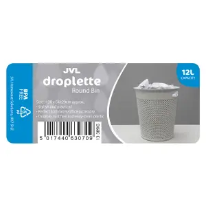 JVL Droplette Design Plastic Bin, Grey