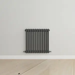 Horizontal Anthracite Double Column Radiator (H) 600mm x (W) 605mm, 2728 BTU.