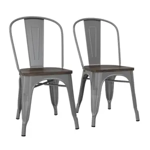 Fusion Dining Chair in Metal in Silver, 2 pieces