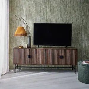 sweeek. 157.5cm TV stand with storage Bazalt Dark wood colour 157.5x39x60 cm