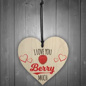 Red Ocean Love You Berry Much Wooden Hanging Heart Plaque