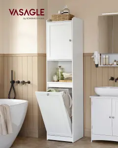 VASAGLE Tall Bathroom Cabinet with Laundry Basket, Storage Unit, Removable Laundry Basket with Handles, Cloud White