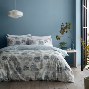 Anhthu Cotton Floral Duvet Cover Set with Pillowcases Blue / Single Duvet Cover + 1 Standard Pillowcase