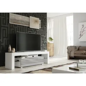 TV Unit 160cm Modern White with High Gloss Grey Doors - Creative Furniture