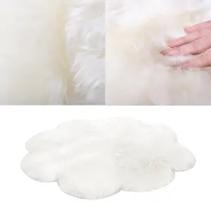 White Flower Shaped Super Soft Shaggy Area Rug Kids Rooms Decor Indoor Floor Rugs Dia 90cm