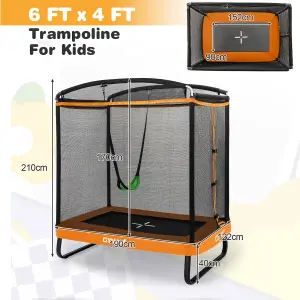 COSTWAY 7FT Kids Trampoline w/ Swing & Enclosure Safe Net Rectangle Rebounder Trampoline