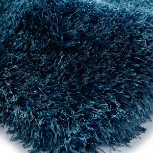 Blue Acrylic Easy to Clean Handmade Modern Plain Shaggy Rug for Living Room, Bedroom - 200cm X 290cm