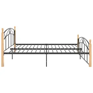 Berkfield Bed Frame Black Metal and Solid Oak Wood 160x200 cm