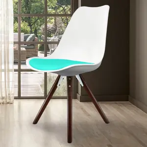 Soho White & Aqua Plastic Dining Chair with Pyramid Dark Wood Legs