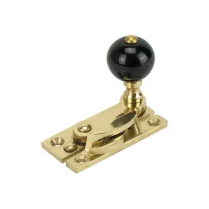 Sash Heritage Claw Fastener with Black Ceramic Knob (Non-Locking) - Polished Brass