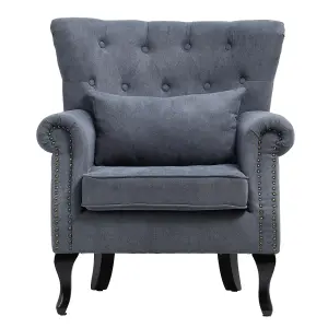 Grey Fabric Upholstered Armchair Lounge Chair Sofa Chair with Toss Pillow