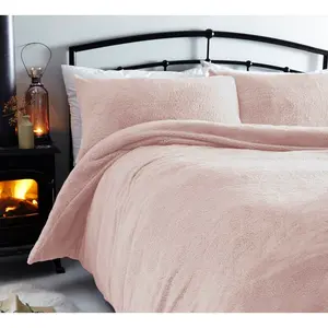 Silentnight Cosy Teddy Fleece Duvet Set Blush / Double - 2 Pillowcases (45 x 80 cm)