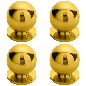 4x Solid Ball Cupboard Door Knob 30mm Diameter Polished Brass Cabinet Handle