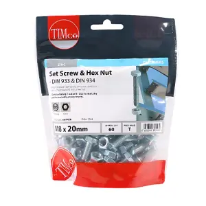 Timco - Set Screws & Hex Nuts - Grade 8.8 - Zinc (Size M8 x 20 - 60 Pieces)