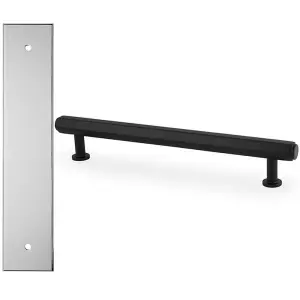 Pull Handle & Contrasting Backplate Set - Industrial Hex T Bar - Matt Black & Chrome