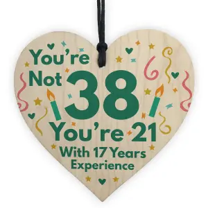 Red Ocean Funny Birthday Gifts For Women Novelty 38th Birthday Gift For Men Wooden Heart Sign Funny Birthday Card