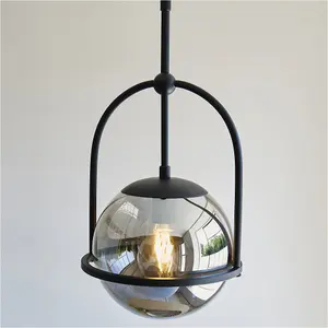 Hanging Ceiling Pendant Light - Matt Black & Smoked Mirror Glass - 10W LED E27