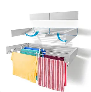 Wall mounted folding laundry clothes drying rack