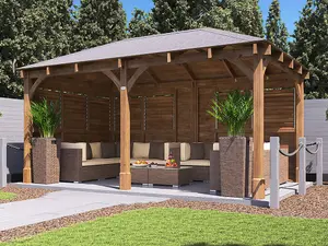 Dunster House Wooden Gazebo Kit Louvre Wall  5m x 3m with Roof Shingles Leviathan