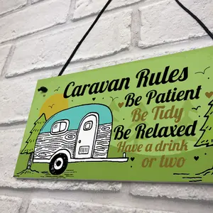 Red Ocean Caravan Rules Plaque Funny Novelty Garden Sign Birthday Gift For Caravan Campervan Motorhome Lovers