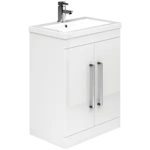 515mm Single Bathroom Vanity with Semi-Recessed Ceramic Basin Gloss white