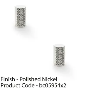 2 PACK - Knurled Cylinder Cupboard Door Knob - 20mm x 35mm - Polished Nickel Pull Handle