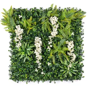 Artificial Living Wall Panels Wisteria Green Plant Foliage Indoor Outdoor 1m x 1m - White