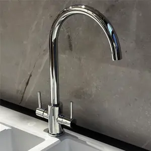 Liquida AD397CH Swan Neck Twin Lever Kitchen Mixer Tap In Chrome