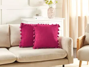 Set of 2 Cushions JASMINE 45 x 45 cm Solid Fuchsia Pink