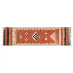 Cotton Kilim Runner Rug 80 x 300 cm Orange GAVAR