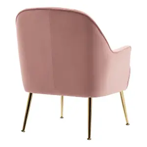 Pink Velvet Effect Relaxer Chair Occasional Armchair with Gold Plated Feet