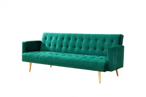 Windsor Sofa Bed, Green Velvet Gold Legs