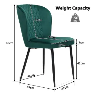 Modern Vanity Chair Kitchen Accent Occasional Chair with Metal Legs for Dining Room Living Room, Dark Green, 2PCS