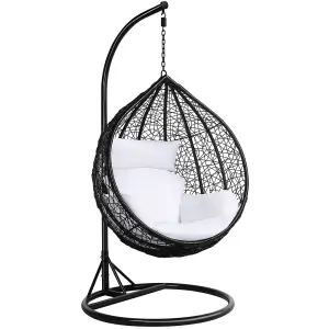 Yaheetech Black Hanging Swing Chair with Cushion Garden Patio Rattan Hammock Chair