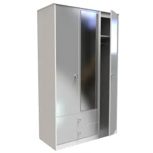 Taunton Triple Mirror Wardrobe with 2 Drawers in White Gloss (Ready Assembled)