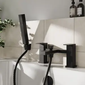 Square Bath Shower Mixer Tap with Shower Kit - Matt Black - Balterley