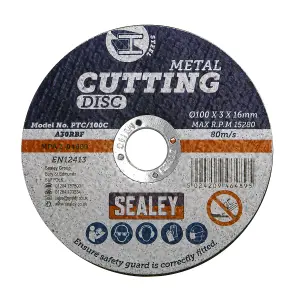 Sealey 100 x 3mm General Purpose Flat Cutting Disc 16mm Bore PTC/100C