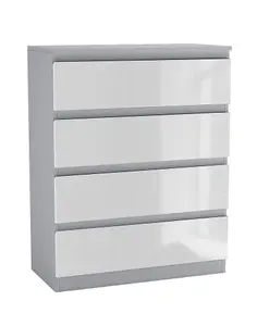 URBNLIVING 90cm Tall 4 Drawer High Gloss Bedside Chest of Drawers with Smooth Metal Runner Grey & White